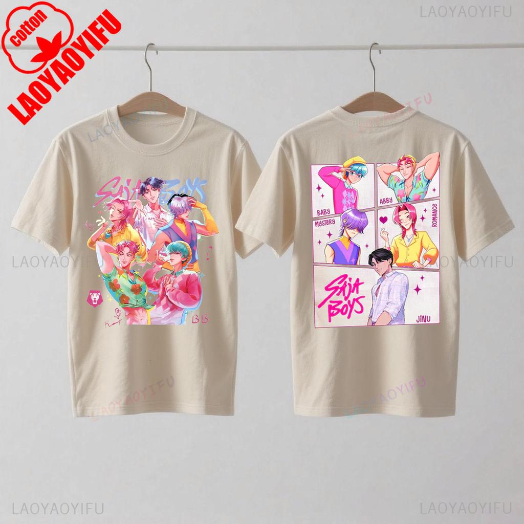 Saja Boys Kpop Łowcy Demonów Dwustronna Bawełniana Koszulka Huntrix Łowca Demonów Merch Jinu Saja Koszulki Abby Tajemnica Romans Dziecko Saja