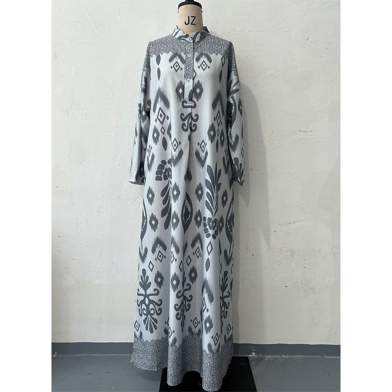 

Волшебная Королева Индонезия Ближний Восток Новый Принт Длинный рукав Мода Темперамент Женская одежда Халат Платье Платья Gray 2XL