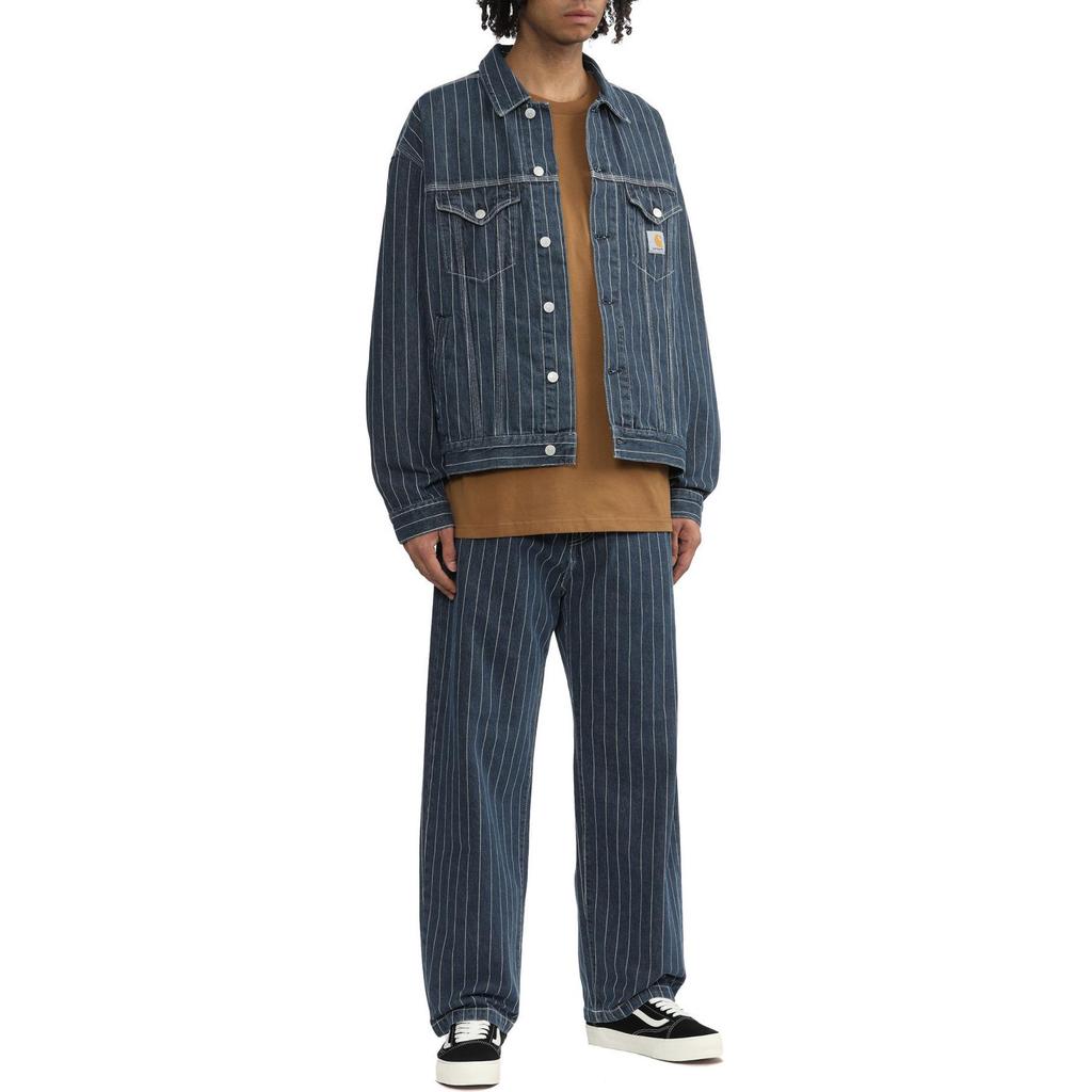 Carhartt WIP Striped Collar Single-Breasted Pocket Denim Jacket Unisex Jackets Dark-Blue CHXJKI033011M-BLA