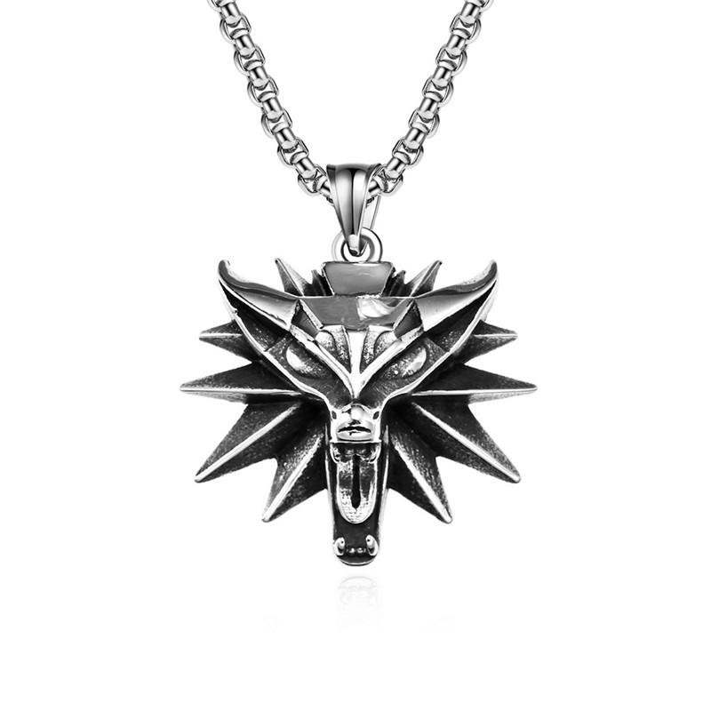 Vintage Punk Wolf Head Pendant Necklace for Men Slavic Viking Style Geralt of Rivia Hip Hop Jewelry