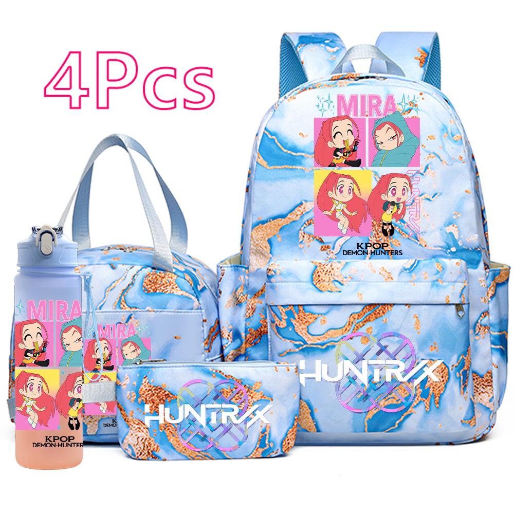 4Pcs/set K-Pop Printed Backpack Handbag Pencil Case with 750Ml Water Bottler for Teenager Boy Girl Schoolbag Large Capacity Bookbag Kid Gift Mochila