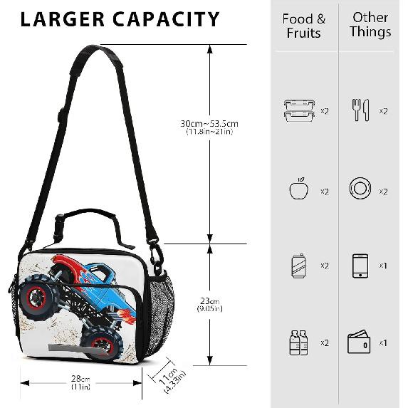 Cartoon Monster Truck Lunch Bag Insulated Lunch Tote Box Cooler Lunch Bags Food Container for Boys Girls Kids