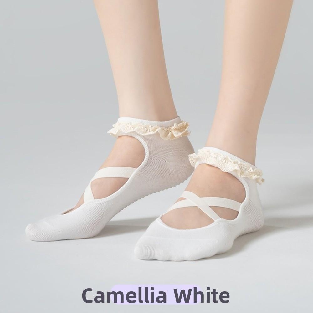 Lace Trim Bias-cut Ankle Socks Cross Strap Pilates Socks New Grip Socks  Pilates Training
