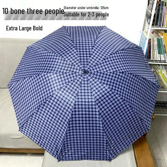 Extra Large Ten-Bone Water-Repellent Plaid Umbrella - British Style for Men & Women, Double/Triple Use