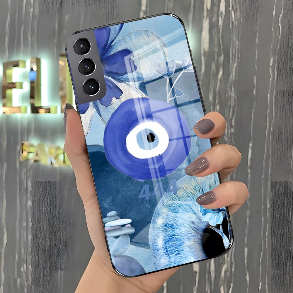 Cute Blue Evil Eye Phone Case For Samsung S26 S25 Plus S20 S20 Plus S22 Ultra S23 FE S21 Plus S21 Ultra Glass Cover