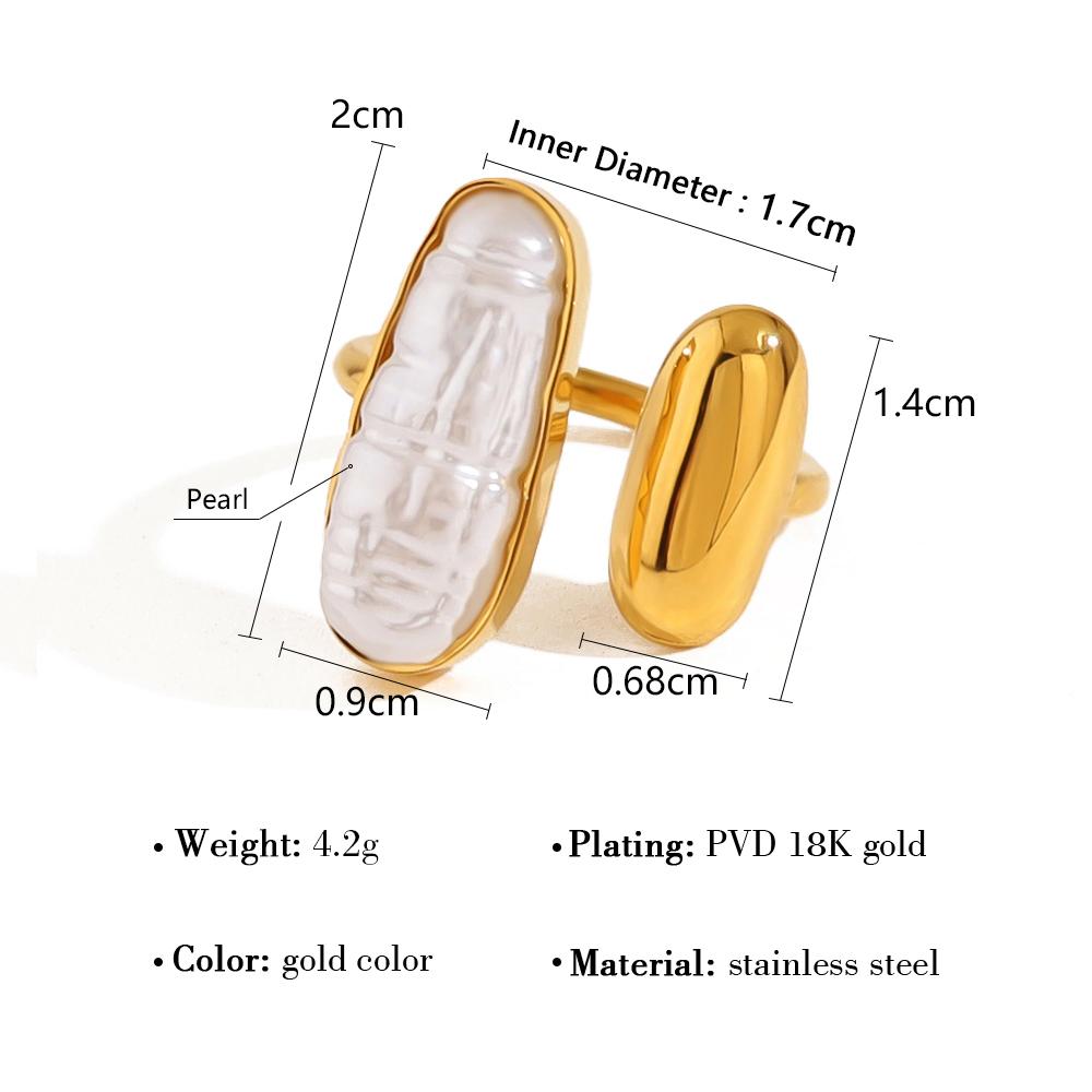 YACHAN Chic Irregular Pearl Stainless Steel Open Rings for Women Charm Luxury Gold Plated Tarnish Free Jewelry
