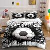 Black And White Grunge Soccer Ball 3Pcs Bedding Set Soft Microfiber Duvet Cover Pillowcase Set For Cool Sports Fans Bedroom