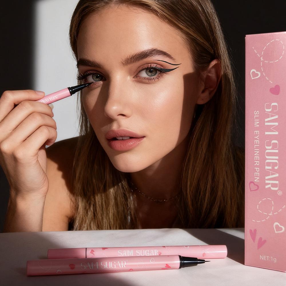 SAM SUGAR Liquid Eyeliner Pen Waterproof Long-Lasting Ultra-Fine Tip Smudge-Proof Quick-Drying Black Eye Makeup Precision Liquid Eyeliner for Women