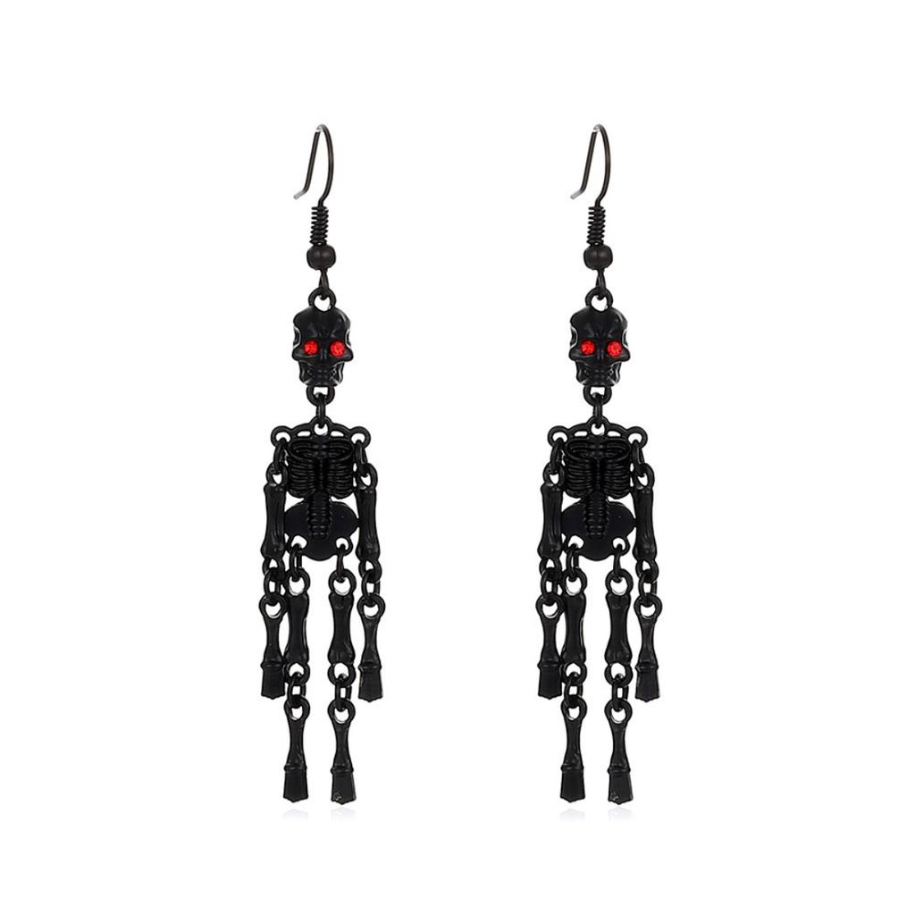 Ganzkörper Skelett Rotes Auge Hängende Ohrringe Gothic Halloween Thema Lange Quaste Ohrschmuck für Damen Party Street Punk Passender Schmuck