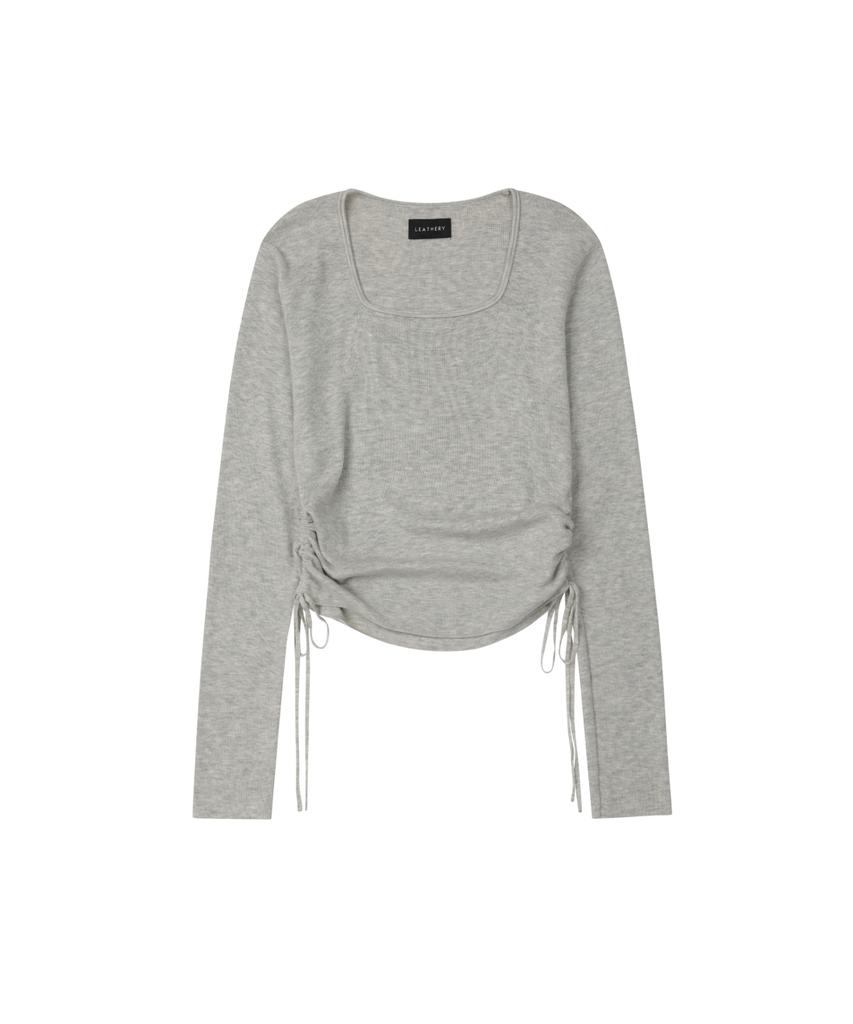 Ledeoli Square Neck Shirred Wool Knit Top [Navy]