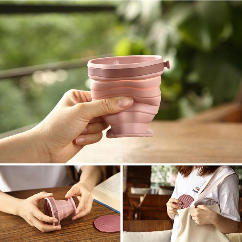Silicone Folding Coffee Cup Portable Outdoor Folding Water Cup Travel Carrying Cup With Lid Mouthwash Cup For Camping And Hiking