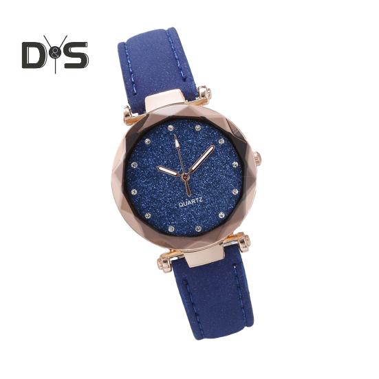 

Женские повседневные часы со стразами, круглый циферблат из искусственной кожи, ремешок для дам, деловые, формальные, наручные кварцевые часы, модные ювелирные изделия, подарок на день рождения синий