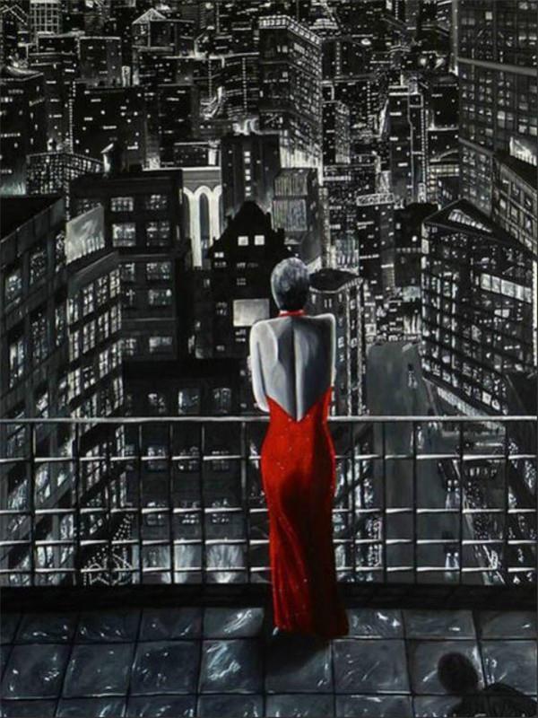 

Алмазная вышивка для женщин, подарок ручной работы, полная квадратная картина из красных и черных стразов, алмазная мозаика, настенное искусство Full Round 20x30CM