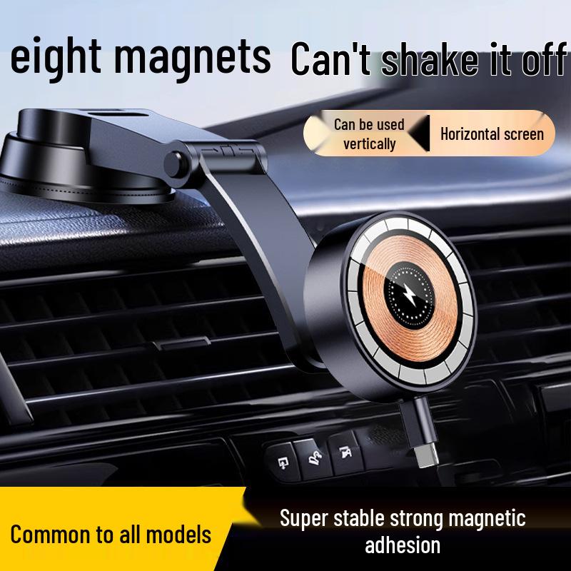 Einziehbarer magnetischer kabelloser Autoladegerät und Handyhalter für MagSafe und Apple Schnellladung