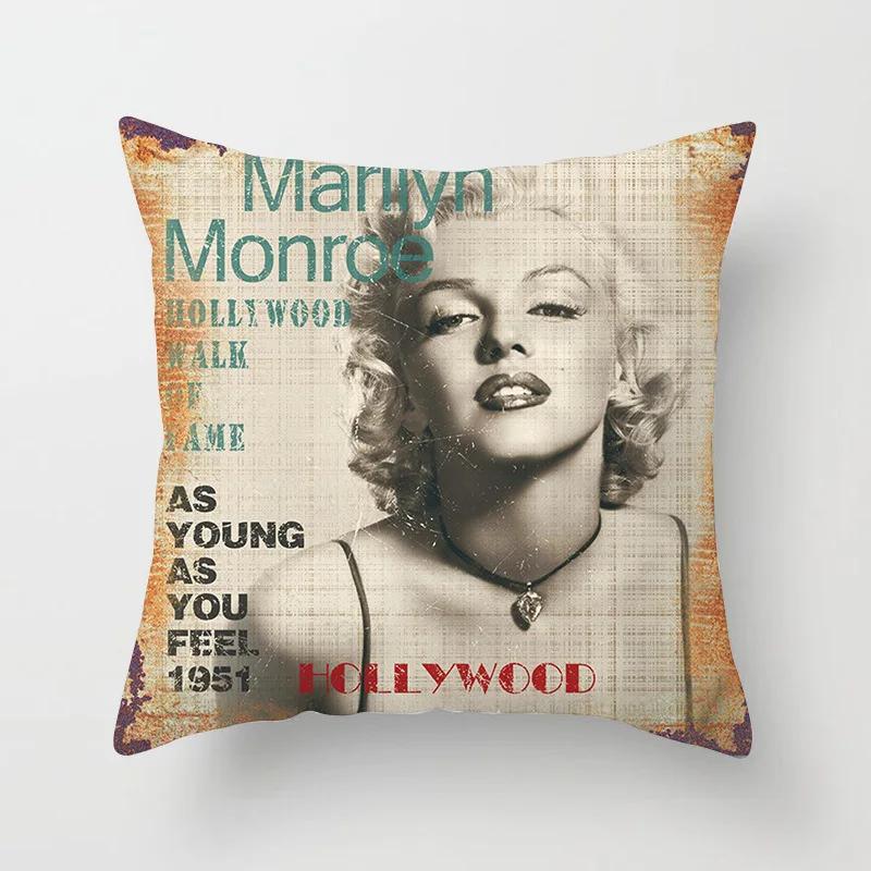 Marilyn Monroe Cushion Cover Decorative Polyester Sofa Throw Pillow Cover Retro Women Super Stars Pillowcase Home Decor 45X45CM