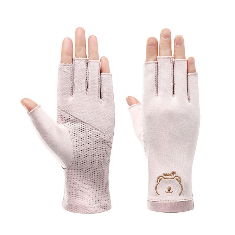 Sunscreen gloves with exposed fingers Thin women's summer driving, cycling, non-slip, anti-ultraviolet, tea picking, manicure, half-finger gloves