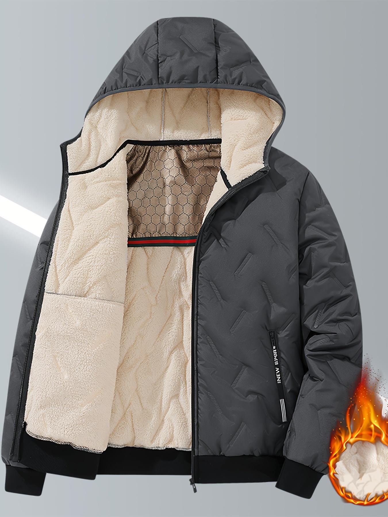 

Мужская повседневная зимняя куртка - толстое флисовое подкладочное ветрозащитное пальто с капюшоном и тисненым рисунком, застежка-молния, однотонный цвет 5XL серый