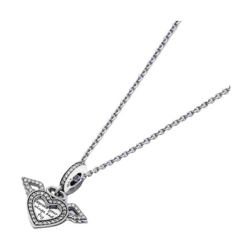 Pandora Heart Shaped Angel Wings Set 925 Silver Necklace Women's ZT2368