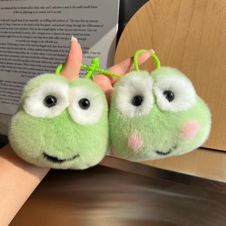 [Niedlicher kleiner Frosch] Echter Rexkaninchenhaar Auto Schlüsselanhänger Anhänger ins Pompon Buchtaschenanhänger Geschenk