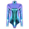 Womens One-piece Shiny Metallic Long Sleeves Gymnastic Dance Leotard Athletic Bodysuit