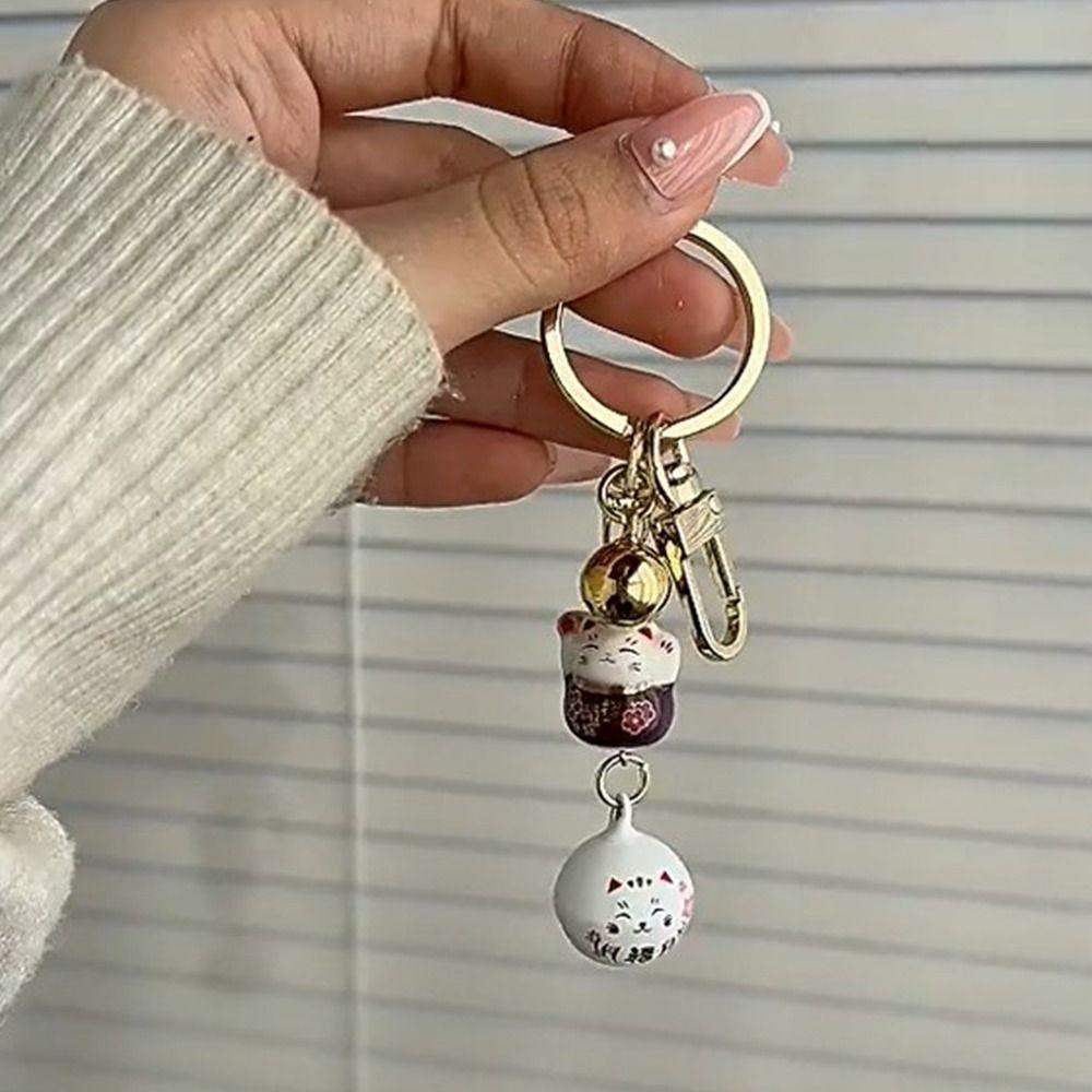 Zinc Zinc Alloy Cartoon Key Charm Bell Pendant Lucky Cat Pendant Cute Maneki Neko Key Chain  Children