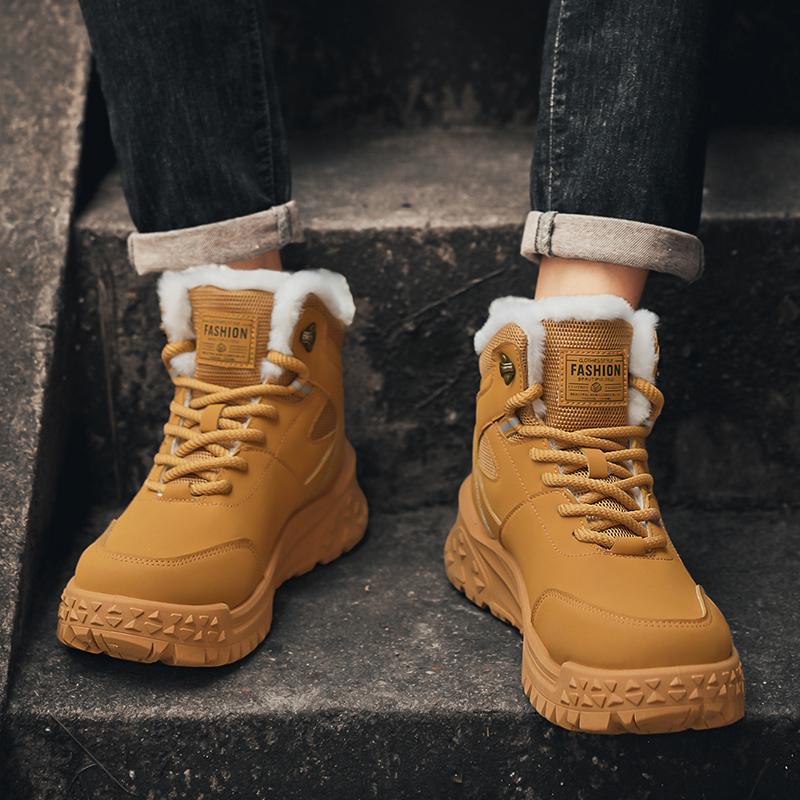 Trendy Thick Soled Sports Lace Up Comfortable Warm Ankle Boots Mens Shoes Outdoor Boots Autumn Winter Retro Workwear Shoes