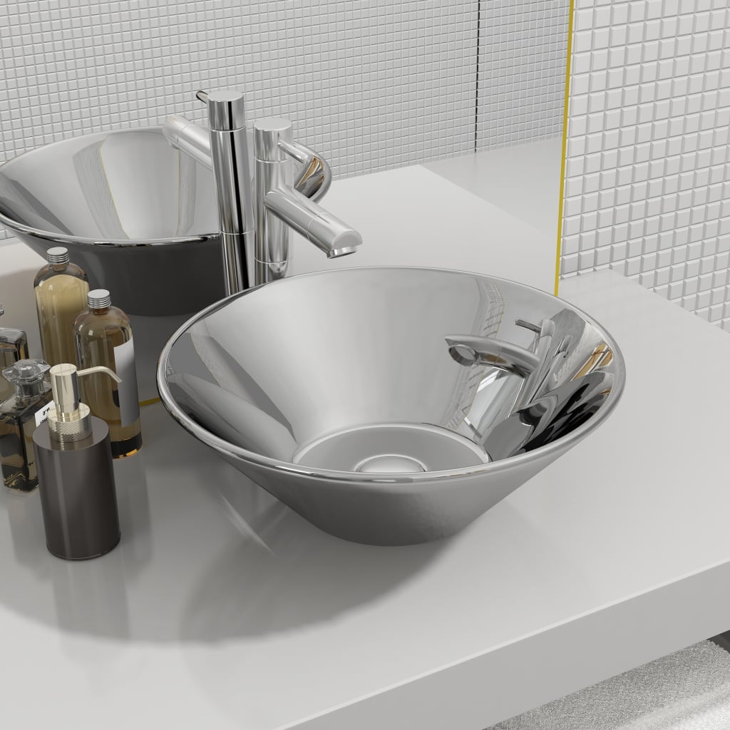 Vidaxl Waschbecken, 42 x 14 cm, Keramik, Silber