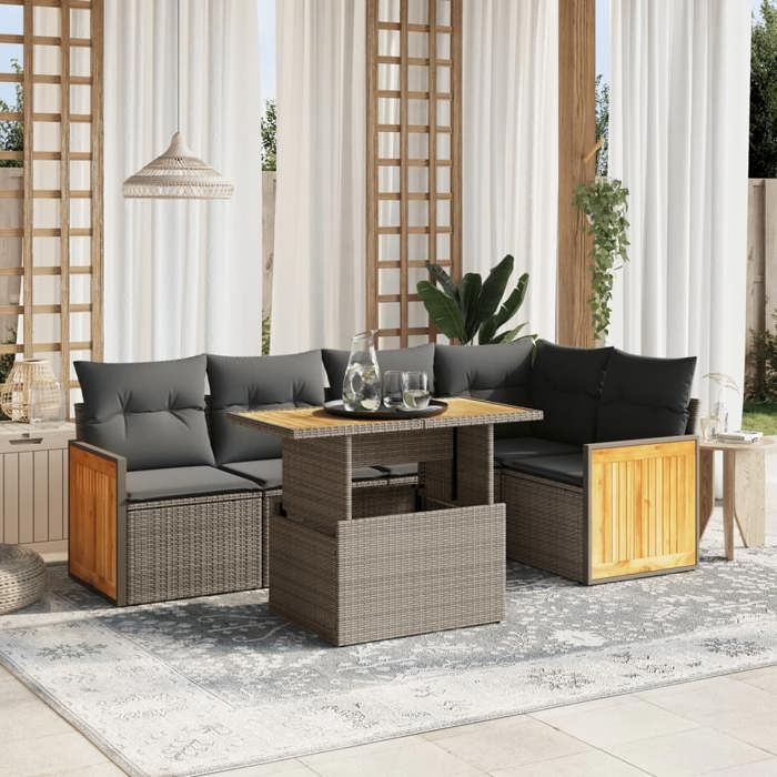 VidaXL Salon de Jardin avec Coussins 6 pcs, Canapés de Terrasse, Ensemble de Meubles de Patio, Mobilier d'Extérieur, Beige 3273951