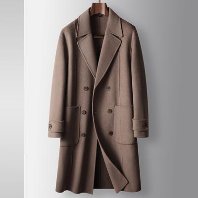 Herbst und Winter Langer doppelseitiger Woll-Trenchcoat Jugendlich Lässig Zweireihig Warme Jacke
