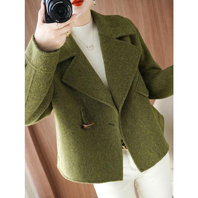 Women's Wool Coat Short Style with Lapel Collar Double Breasted Design