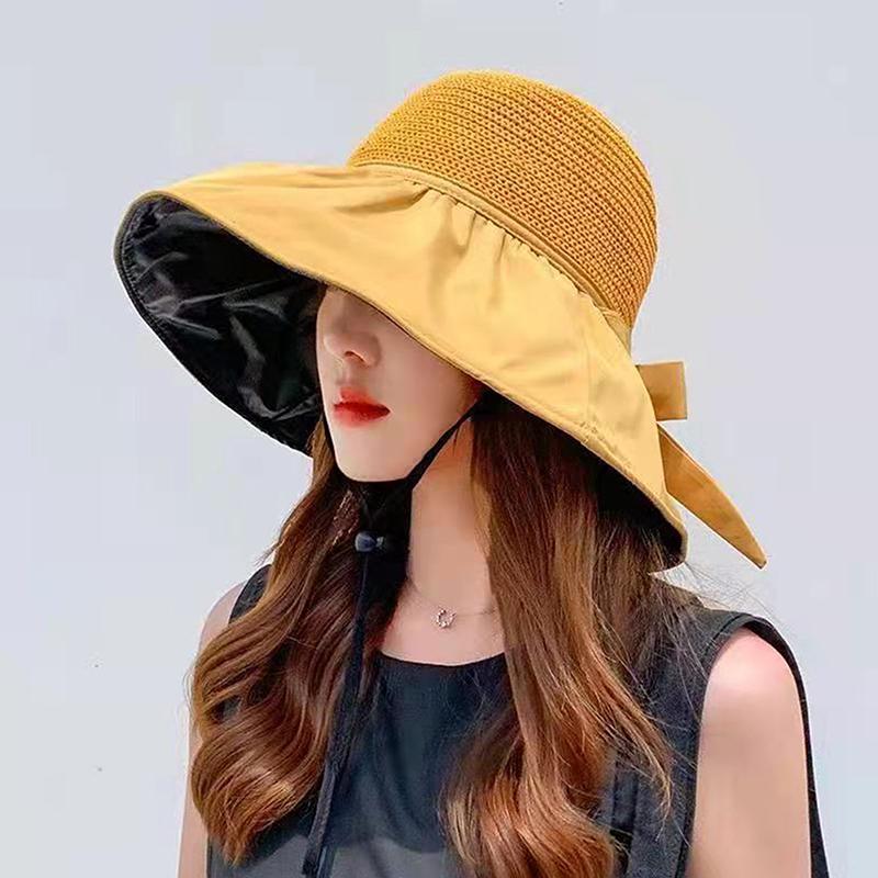 Spring Summer Hat For Women Big Wide Brim Women Bucket Hat Solid Color Foldable Uv Protection Outdoor Beach Panama Cap Sun Hats