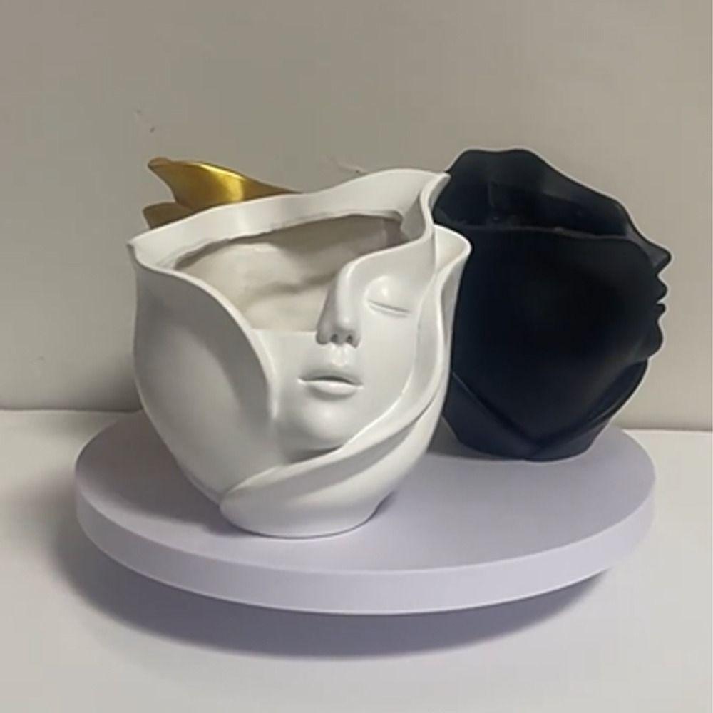Resin Human Face Vase Aesthetic Hydroponic Flower Holder Character Plant Pot Home