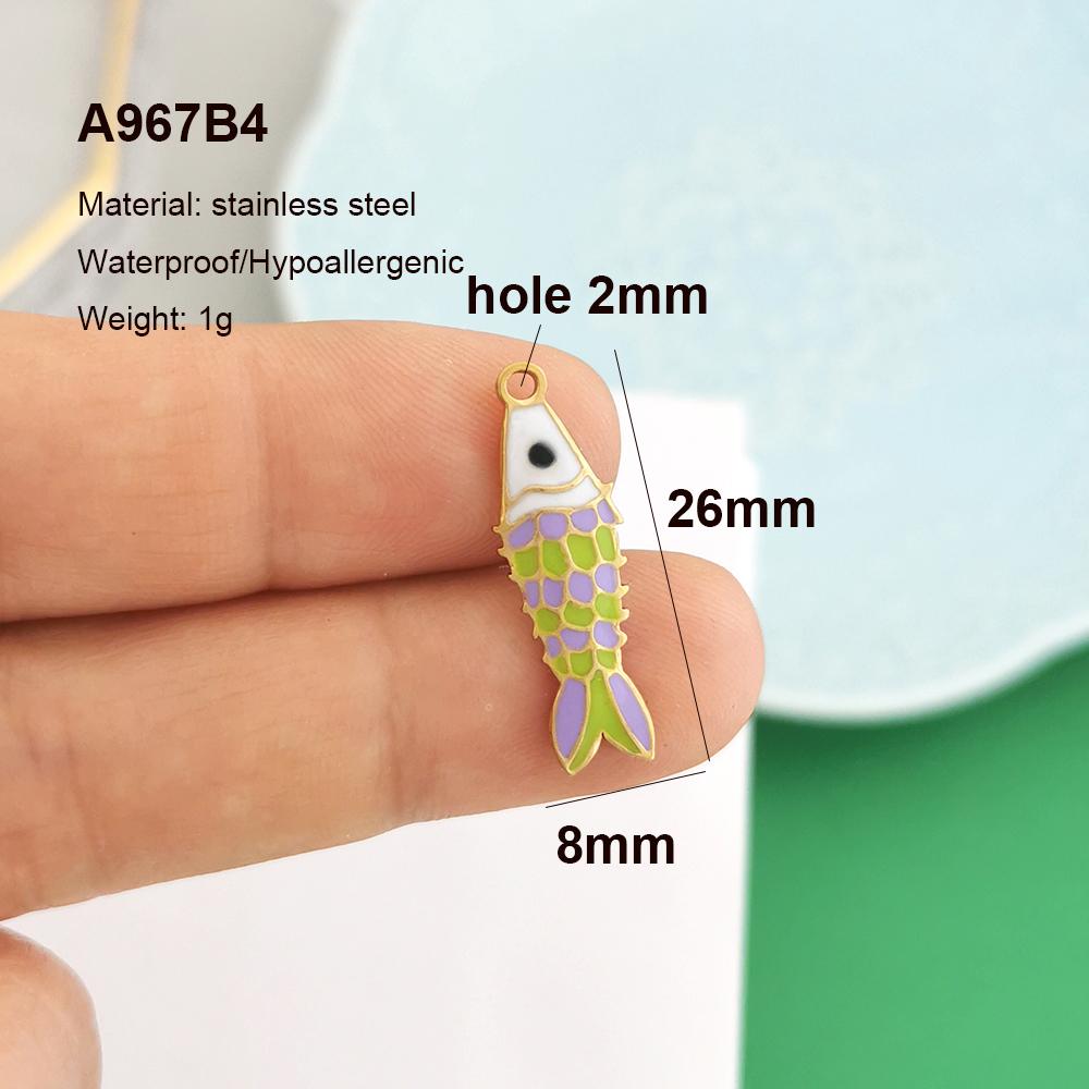2pcs/lot Stainless Steel Pendant Charm Key Fish Lobster Flower Shell Conch Cherry Enamel Necklace Gold PVD
