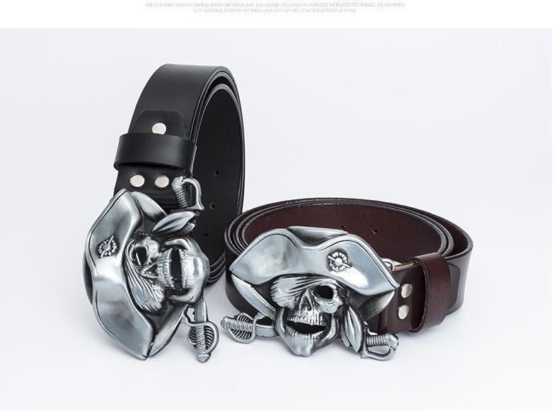 Lotte Junsen Men's Casual Leather Belt with Harley Motorcycle Buckle