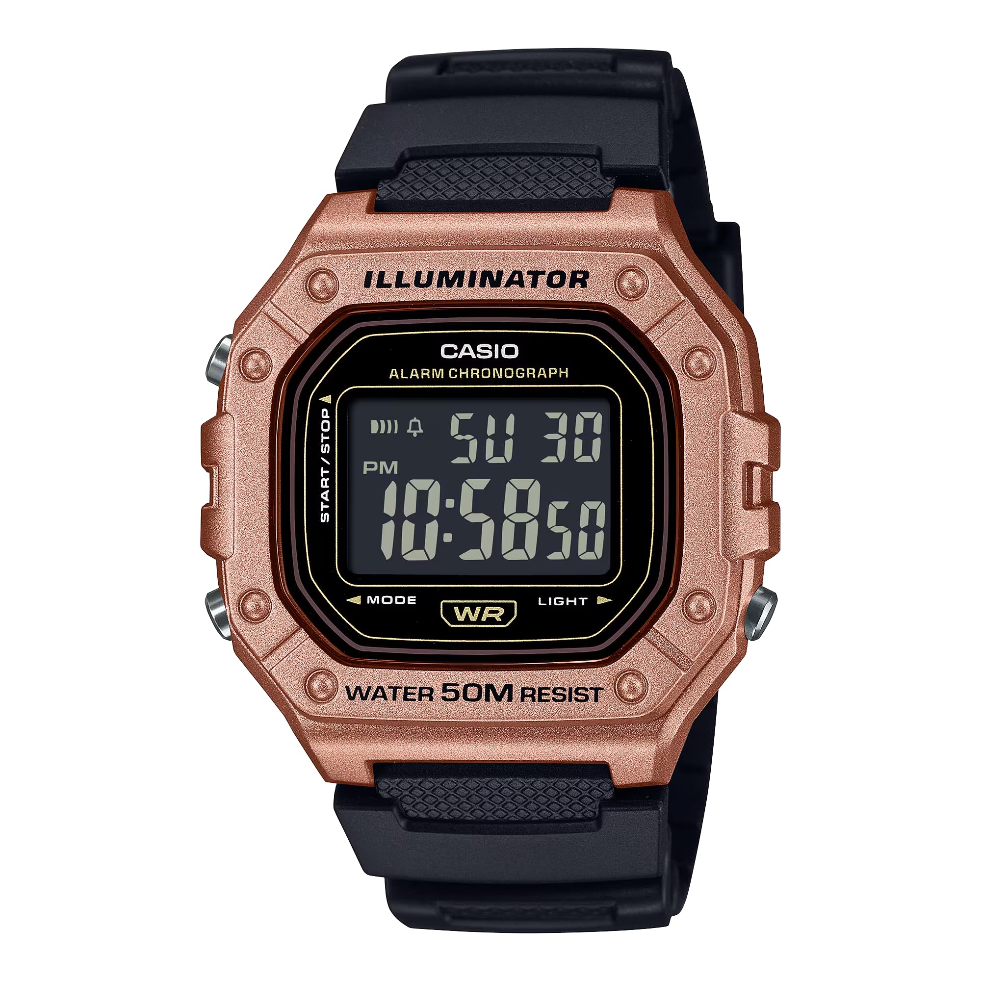 

CASIO Casio W-218HM-5B Metallic Color Pink Gold Rose Gold Thin Lightweight Waterproof Unisex Squa...