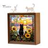 Wooden Photo Frame Base DIY Acrylic Cat Puzzles Night Light, Hand-Assembled Stained Glass Style Jigsaw Lamp with Personalized Handmade Presents Decor,