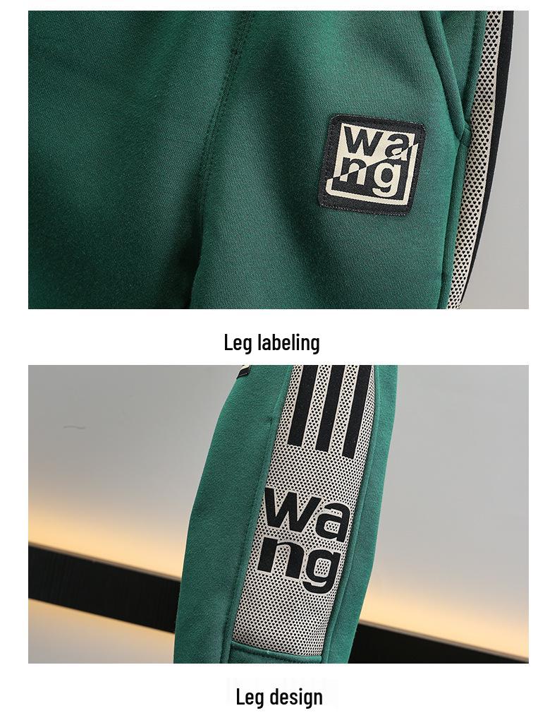 Boys' Trendy Fleece-Lined Zip-Up Cardigan & Pants Set for Autumn and Winter