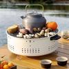 Round Charcoal Outdoor BBQ Grill with Enclosure for Camping & Tea Brewing