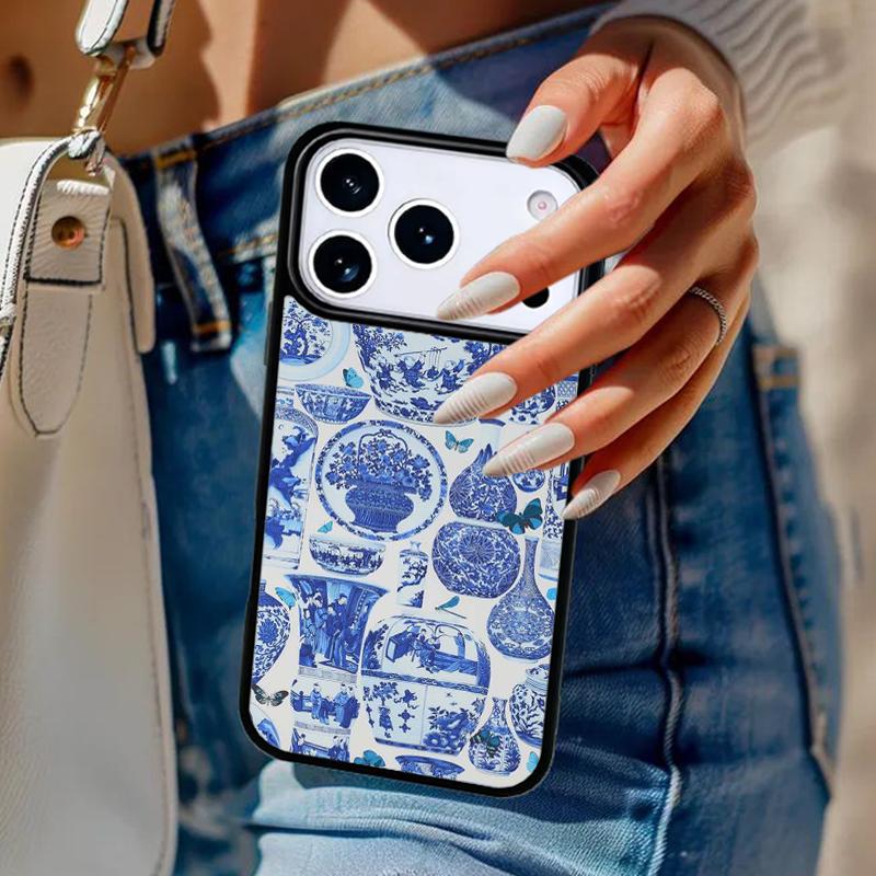 Blue And White Porcelain Phone Case For iPhone 17 Air 14 15 13 12 Max Cover For Apple 14 15 16 16e 11 Pro Max Plus Coque