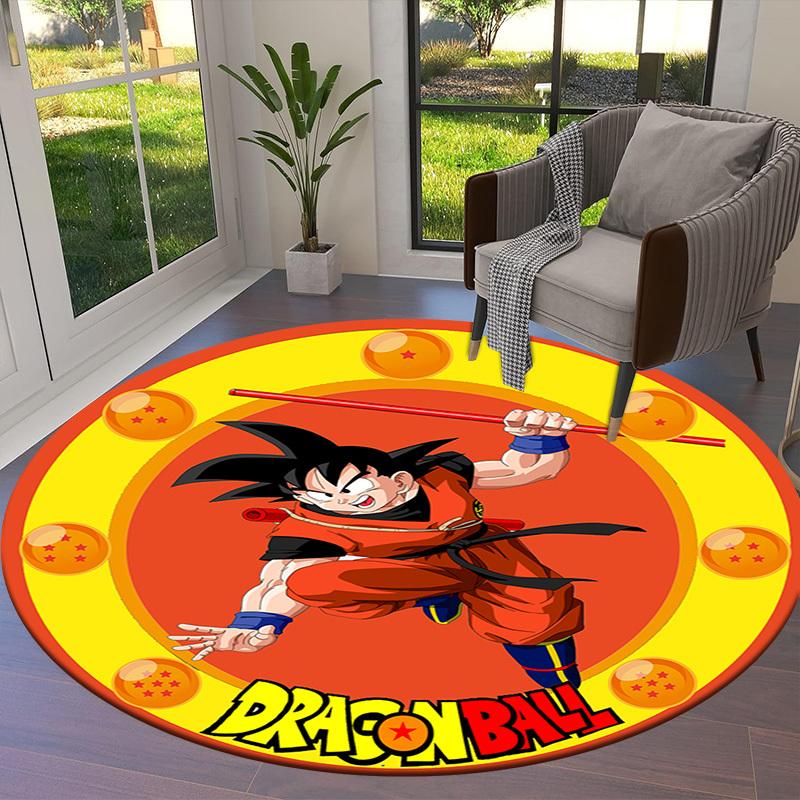 1 Stück Dragon Ball Charakter Artwork Runder Teppich, Hergestellt aus Polyester, Perfekt zur Dekoration von Bürostühlen, Wohnzimmern, Lebendiger Dekorativer Teppich