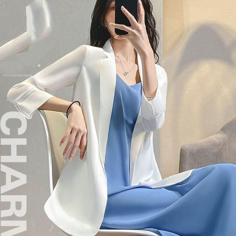 Neuer Sommer Koreanische Edition Mode Einfach Pendeln Einfarbig Vielseitig Dünn Dreiviertel Mittellang Anzugmantel für Damen