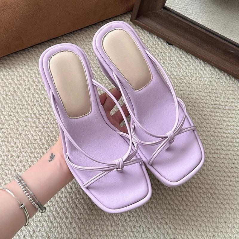 

Клиновидные шлепанцы Летние Новые Квадратный носок Открытый носок Тонкий ремешок С перемычкой Платформа Нескользящие Износостойкие Высокие каблуки 40 фиолетовый