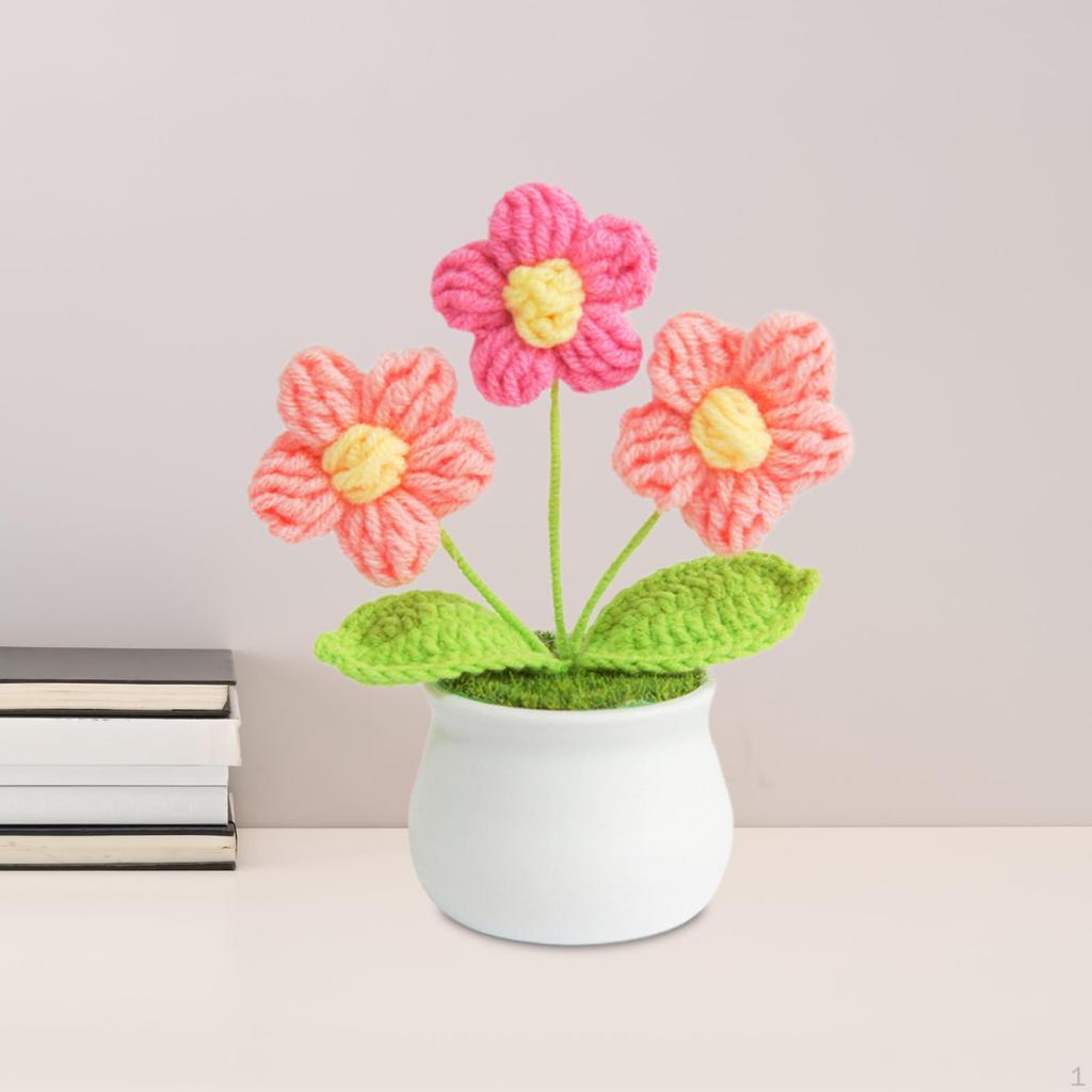 Gestrickte Blumentopfpflanze, süße handgewebte Blumen für das Armaturenbrett im Auto, Regal, Büro