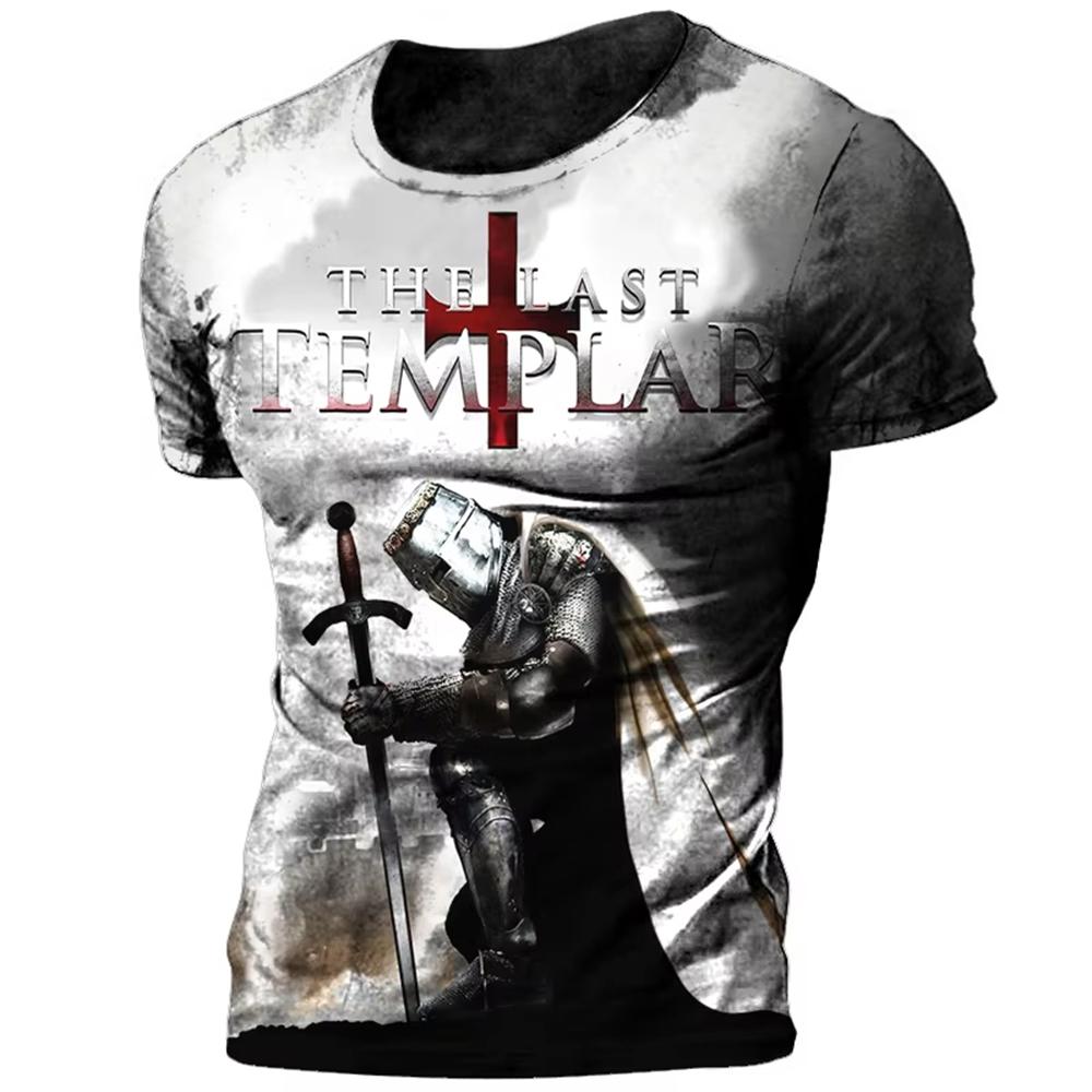 Vintage Knights Templar T Shirt For Men 3d Printed Jesus Christ Crucifix Men's Tshirt Oversized Short Sleeve Tops Tee Shirt Man