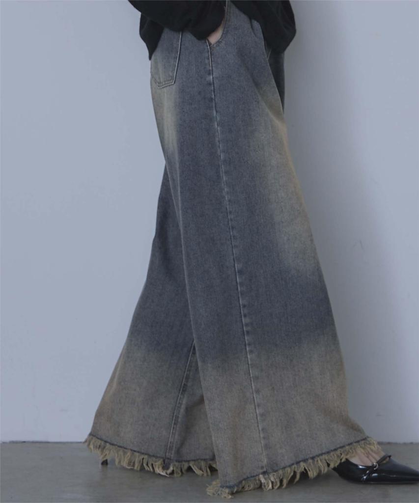Miette Overdyed Denim Pants with Fringe At the Size RFXT0274 Wide-Leg Hem, Women's M, Blue,