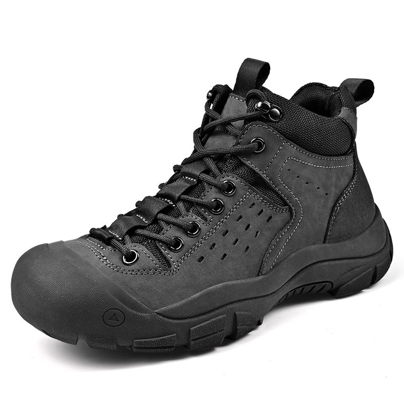 Fashion Men Genuine Leather Work Shoe Outdoor Winter Thick Bottom High Top Non Slip Ankle Boot Comfy Casual Leather Walking Hiking Shoes