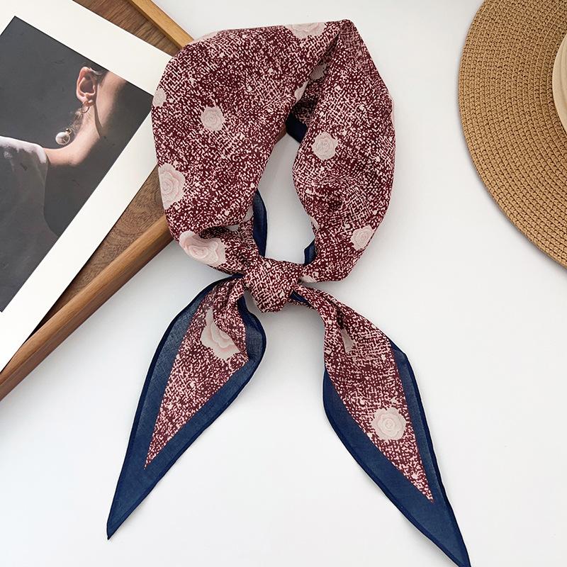 New camellia rhombus scarf long silk scarf with decorative neck scarf Korean version simple and fashionable headband strap 35*120