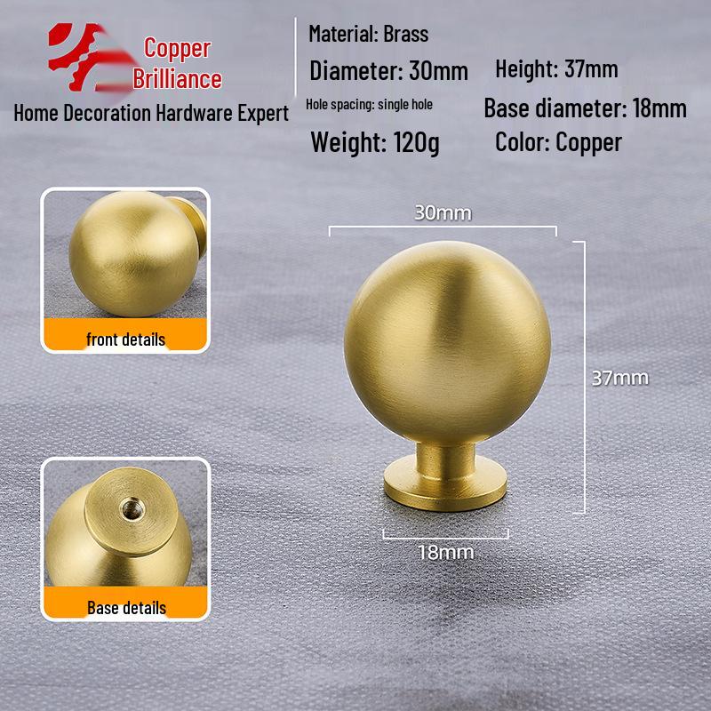 Gold Brass Round Ball Drawer Handle - Luxury French Design