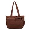Bow tote bag for women, daily class commuting, versatile sweet girls simple and light handbag shoulder bag coffee color