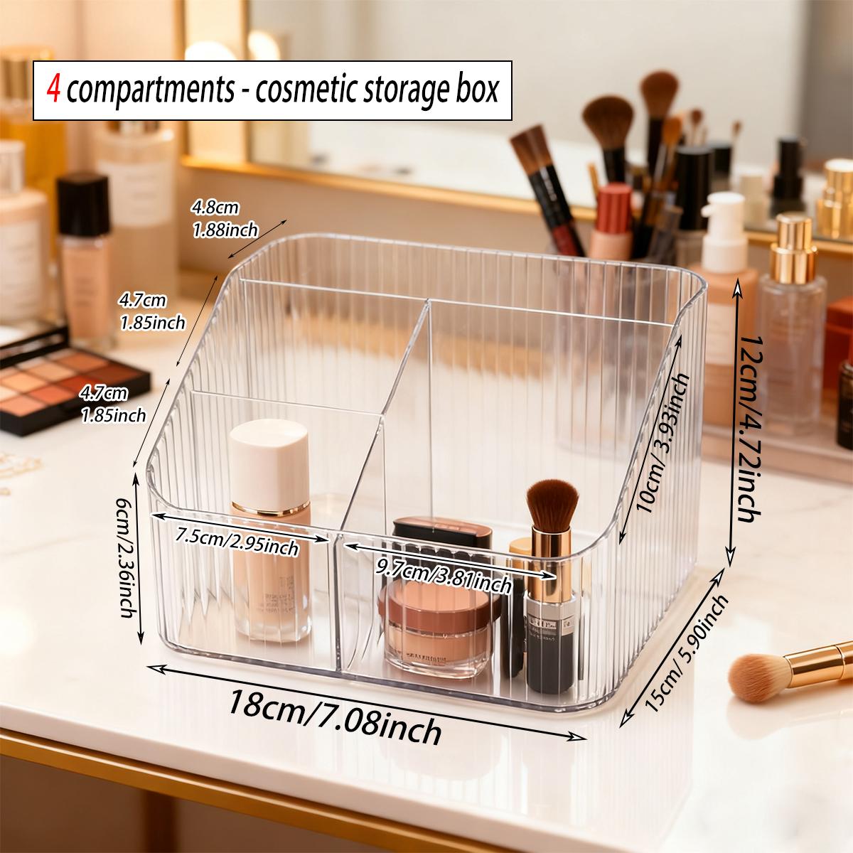 

1pc Vertical Pattern 4-Grid Transparent Acrylic Cosmetics Storage Box Suitable for Bathroom Accessories andOffice Desk Organizer